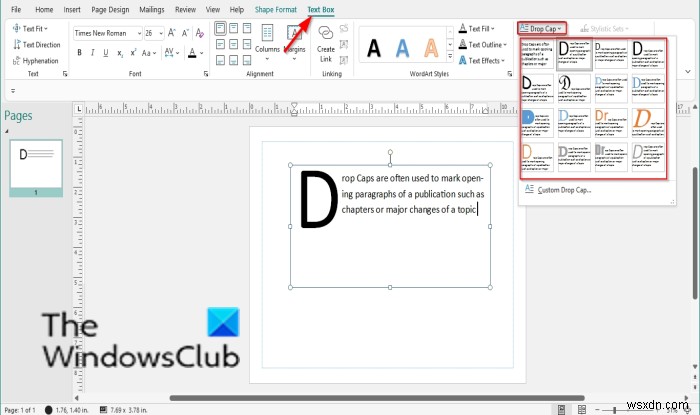 วิธีสร้าง Drop Cap ใน Microsoft Publisher 