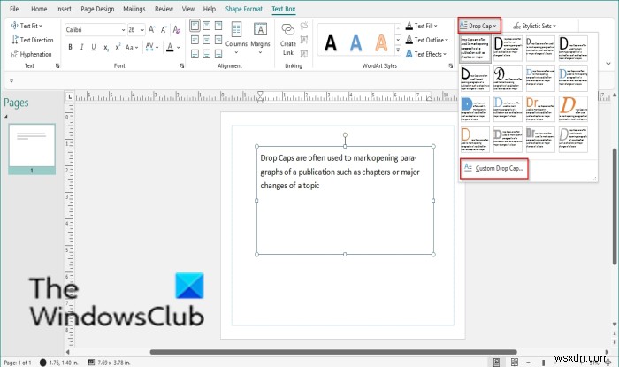 วิธีสร้าง Drop Cap ใน Microsoft Publisher 