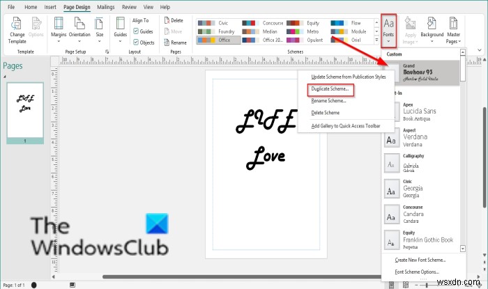 วิธีการใช้ Font Schemes ใน Publisher 