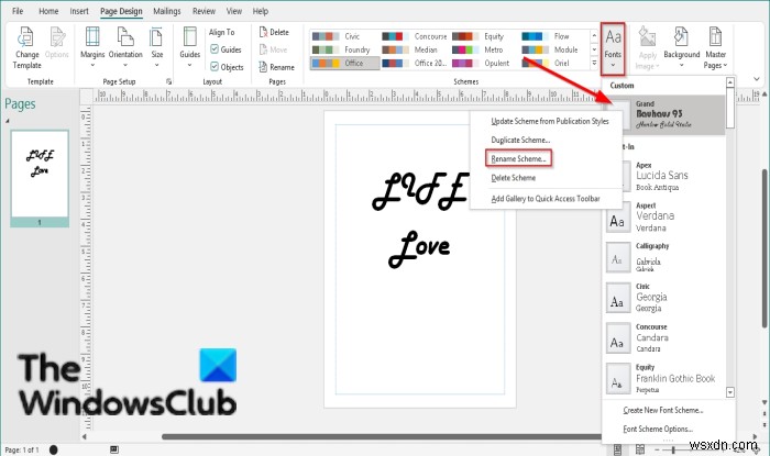 วิธีการใช้ Font Schemes ใน Publisher 