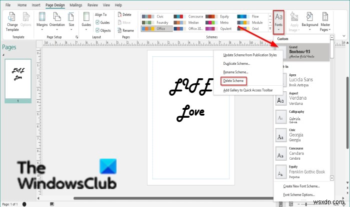 วิธีการใช้ Font Schemes ใน Publisher 