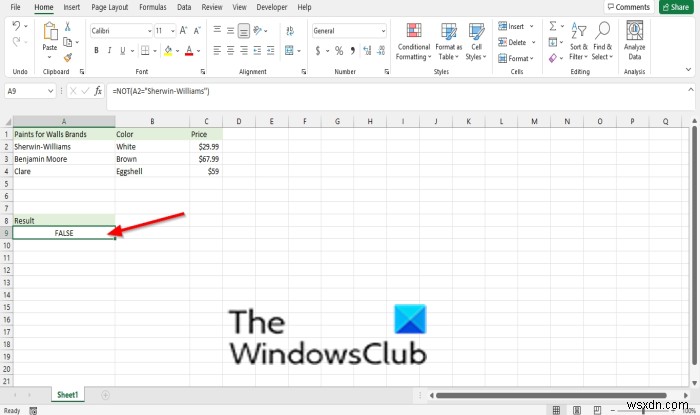 วิธีใช้ฟังก์ชัน Not Microsoft Excel 