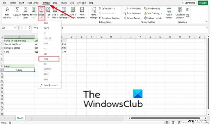 วิธีใช้ฟังก์ชัน Not Microsoft Excel 