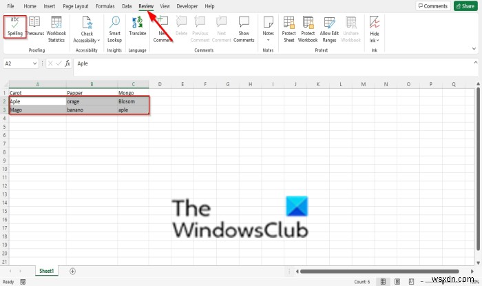 วิธีตรวจการสะกด ตรวจสอบภูมิภาค ชิ้นส่วน เซลล์ หรือคอลัมน์ใน Excel 