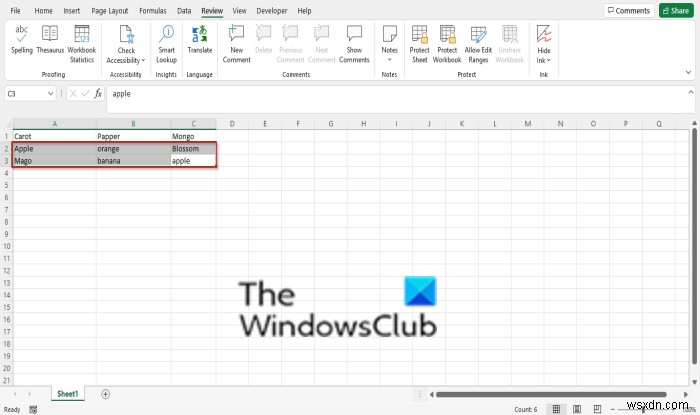 วิธีตรวจการสะกด ตรวจสอบภูมิภาค ชิ้นส่วน เซลล์ หรือคอลัมน์ใน Excel 