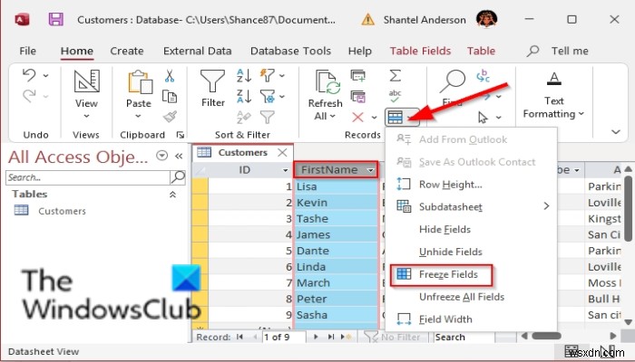 วิธีตรึงและเลิกตรึงคอลัมน์ใน Microsoft Access 