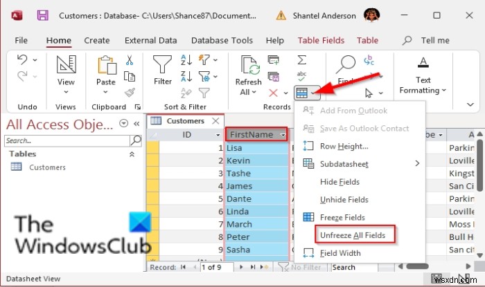 วิธีตรึงและเลิกตรึงคอลัมน์ใน Microsoft Access 