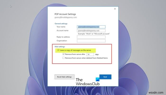 ทิ้งสำเนาข้อความไว้บนตัวเลือกเซิร์ฟเวอร์ที่ขาดหายไปใน Outlook 