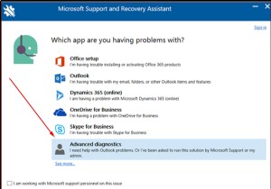 ใช้การวินิจฉัยขั้นสูงใน Microsoft Support and Recovery Assistant เพื่อแก้ไขปัญหา Outlook 