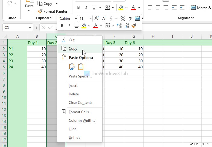 วิธีคัดลอกวางคอลัมน์และแถวในสเปรดชีต Excel 