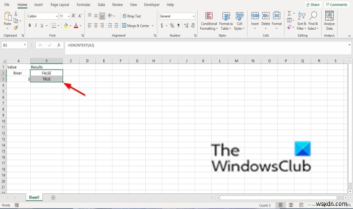 วิธีใช้ฟังก์ชัน ISNONTEXT ใน Microsoft Excel 