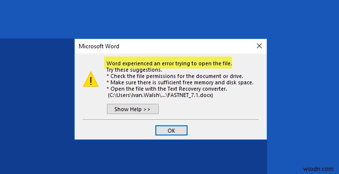 แก้ไข Word พบข้อผิดพลาดในการพยายามเปิดไฟล์ error 
