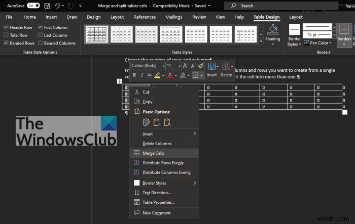 วิธีผสานและแยกเซลล์ใน Table ใน Microsoft Word 