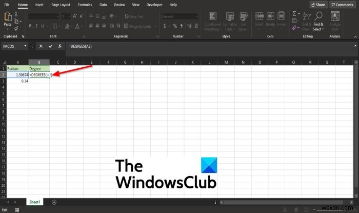 วิธีใช้ฟังก์ชัน DEGREES ใน Microsoft Excel 