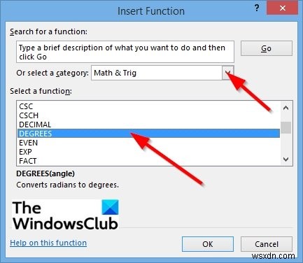 วิธีใช้ฟังก์ชัน DEGREES ใน Microsoft Excel 