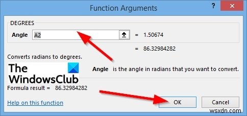 วิธีใช้ฟังก์ชัน DEGREES ใน Microsoft Excel 