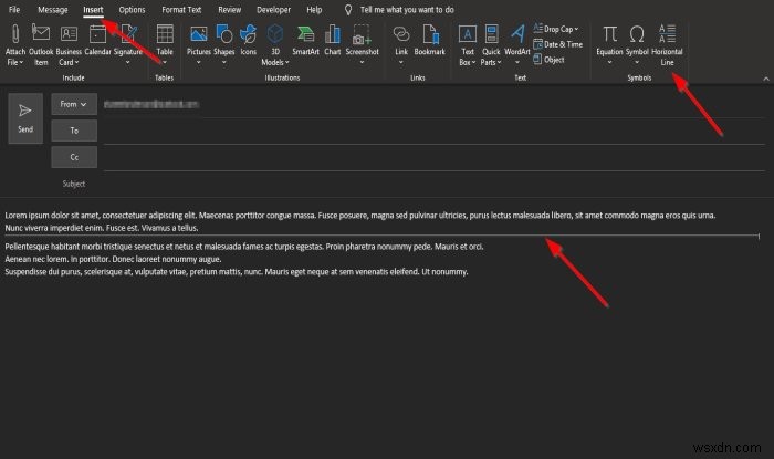 วิธีแทรกเส้นแนวนอนในข้อความอีเมล Outlook 