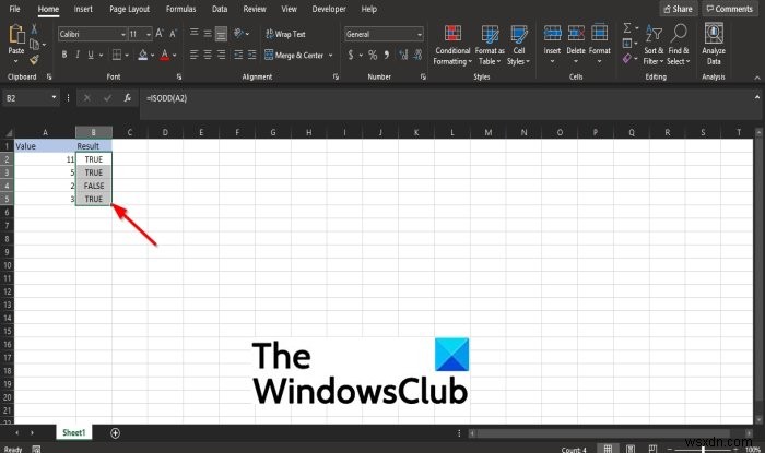 วิธีใช้ฟังก์ชัน ISODD ใน Microsoft Excel 