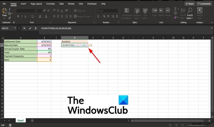 วิธีใช้ฟังก์ชัน Duration Financial ใน Microsoft Excel 