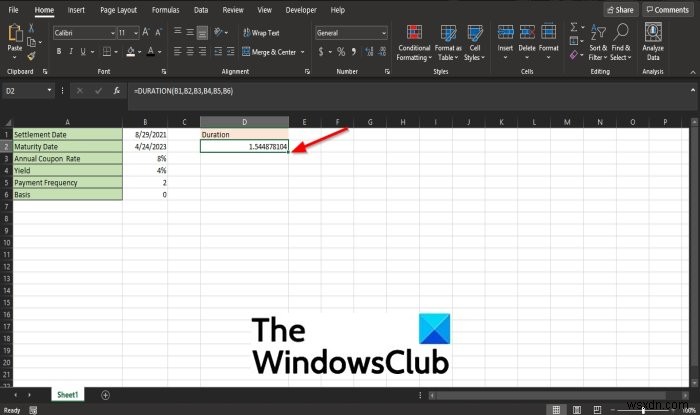 วิธีใช้ฟังก์ชัน Duration Financial ใน Microsoft Excel 