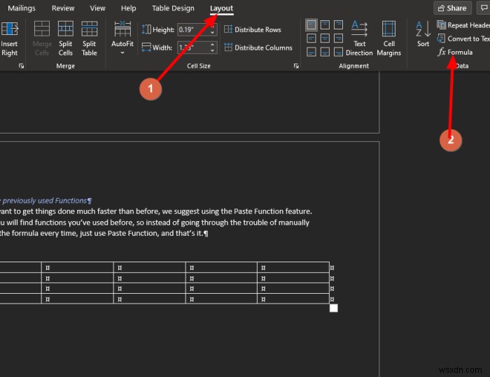 วิธีเพิ่มสูตรลงในตารางใน Microsoft Word 