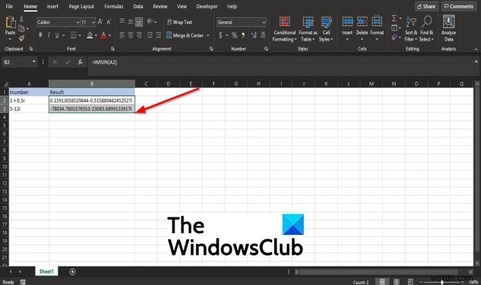 วิธีใช้ฟังก์ชัน IMSIN ใน Microsoft Excel 