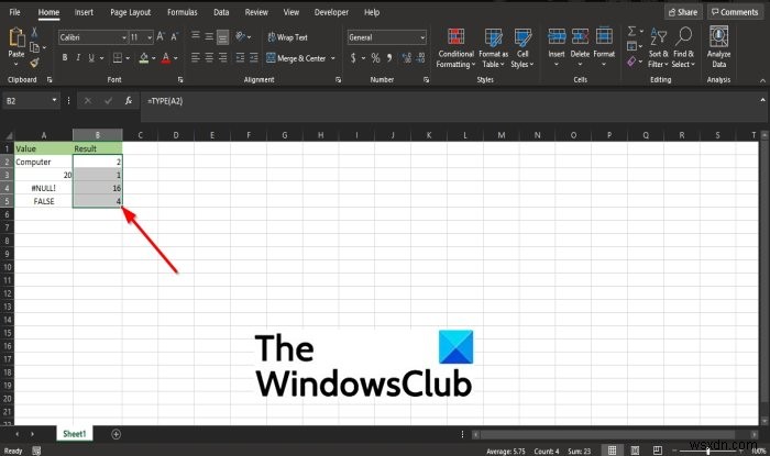 วิธีใช้ฟังก์ชัน TYPE ใน Microsoft Excel 