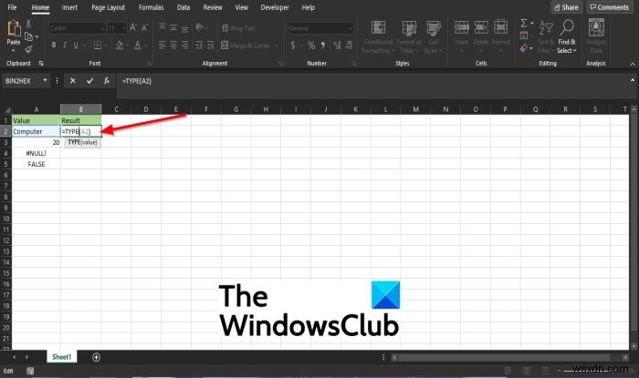 วิธีใช้ฟังก์ชัน TYPE ใน Microsoft Excel 