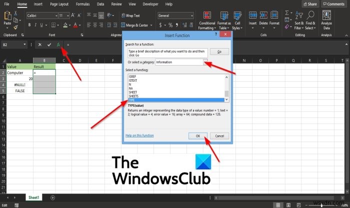 วิธีใช้ฟังก์ชัน TYPE ใน Microsoft Excel 