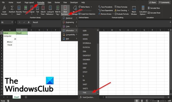 วิธีใช้ฟังก์ชัน TYPE ใน Microsoft Excel 