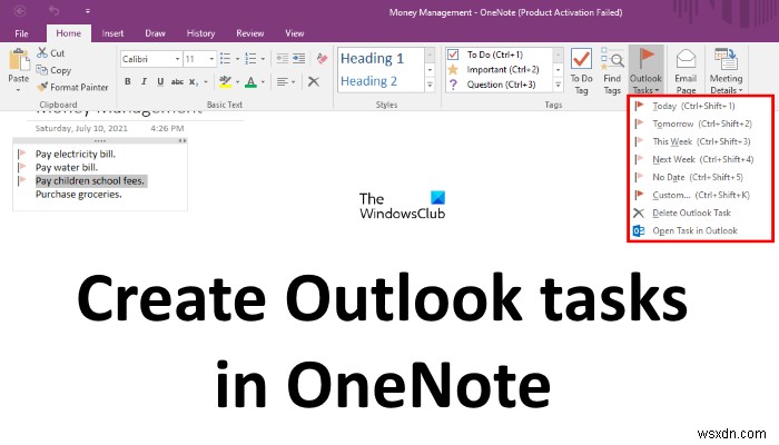 วิธีสร้างงาน Outlook ใน OneNote 