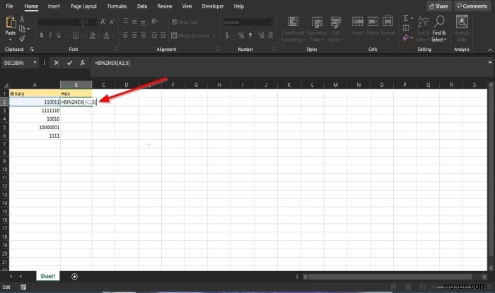 วิธีใช้ฟังก์ชัน BIN2HEX ใน Microsoft Excel 