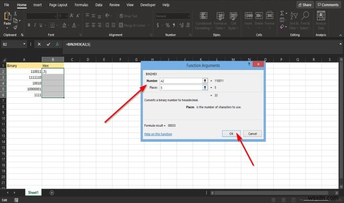 วิธีใช้ฟังก์ชัน BIN2HEX ใน Microsoft Excel 