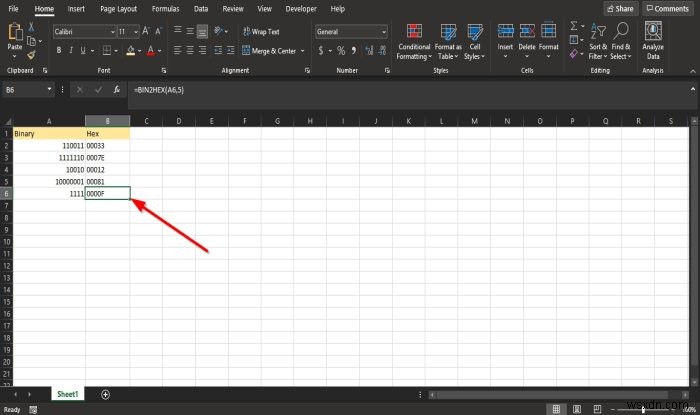 วิธีใช้ฟังก์ชัน BIN2HEX ใน Microsoft Excel 