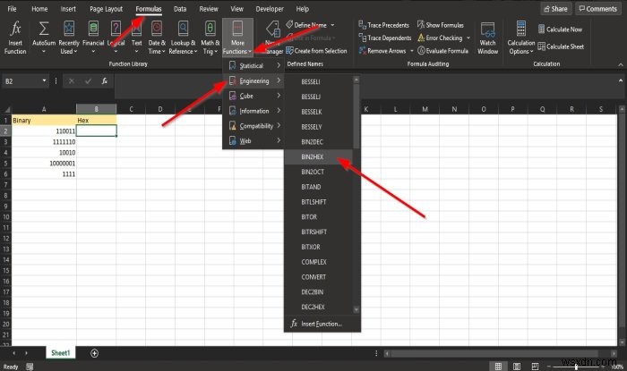 วิธีใช้ฟังก์ชัน BIN2HEX ใน Microsoft Excel 