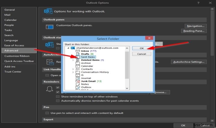 วิธีเปลี่ยนโฟลเดอร์เริ่มต้นของ Outlook เริ่มต้น 