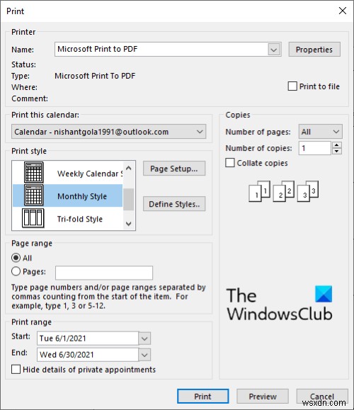 วิธีพิมพ์ปฏิทิน Outlook ใน Windows 11/10 