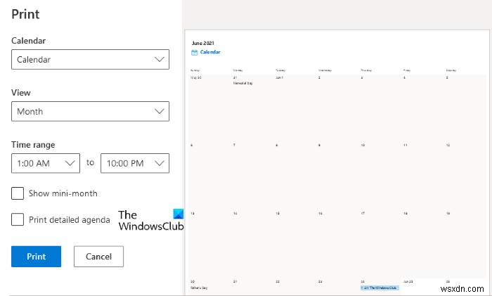 วิธีพิมพ์ปฏิทิน Outlook ใน Windows 11/10 