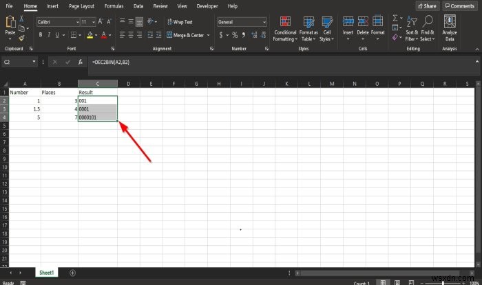 วิธีใช้ฟังก์ชัน DEC2Bin ใน Microsoft Excel เพื่อแปลงเลขฐานสิบเป็นไบนารี 