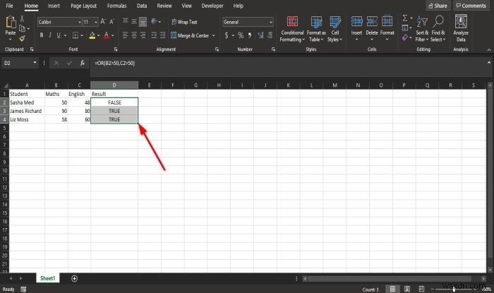 วิธีใช้ฟังก์ชัน OR Excel เพื่อตรวจสอบว่าเงื่อนไขเป็น True 