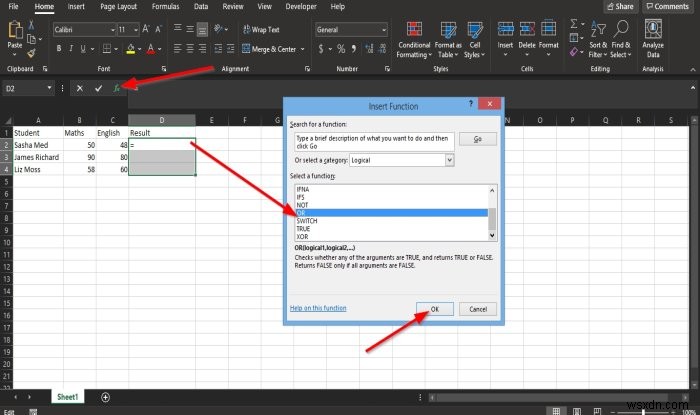 วิธีใช้ฟังก์ชัน OR Excel เพื่อตรวจสอบว่าเงื่อนไขเป็น True 