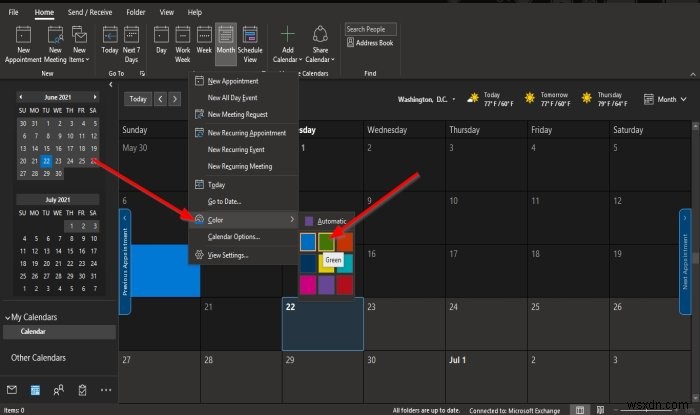 วิธีเปลี่ยนสีพื้นหลังของปฏิทินใน Outlook 