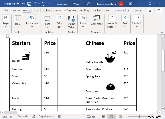 วิธีสร้างเมนูร้านอาหารใน Microsoft Word 