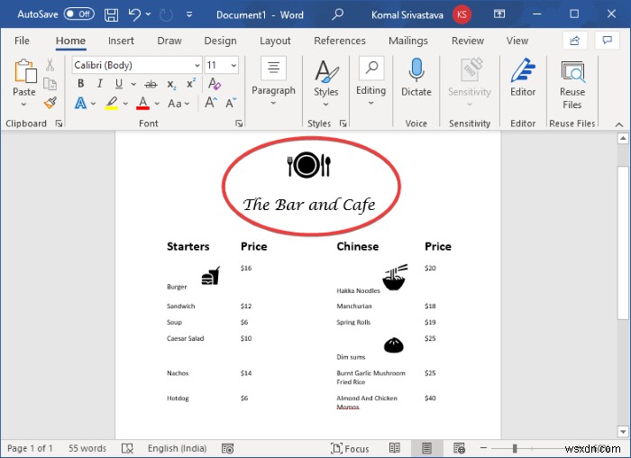 วิธีสร้างเมนูร้านอาหารใน Microsoft Word 