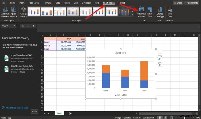 วิธีสลับแถวและคอลัมน์ในแผนภูมิ Excel 