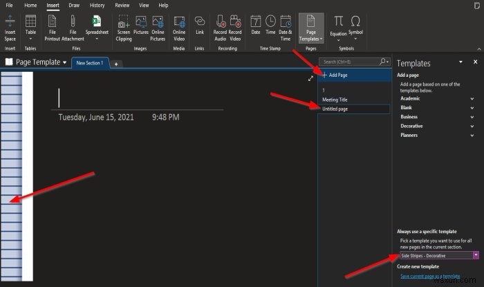 วิธีใช้คุณลักษณะเทมเพลตของเพจใน OneNote