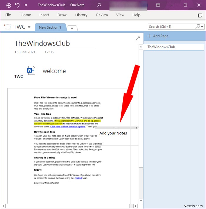 วิธีการแทรกเอกสาร Word ลงในบันทึกย่อ OneNote