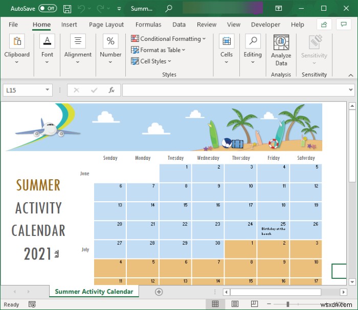 วิธีสร้างปฏิทินใน Microsoft Excel 