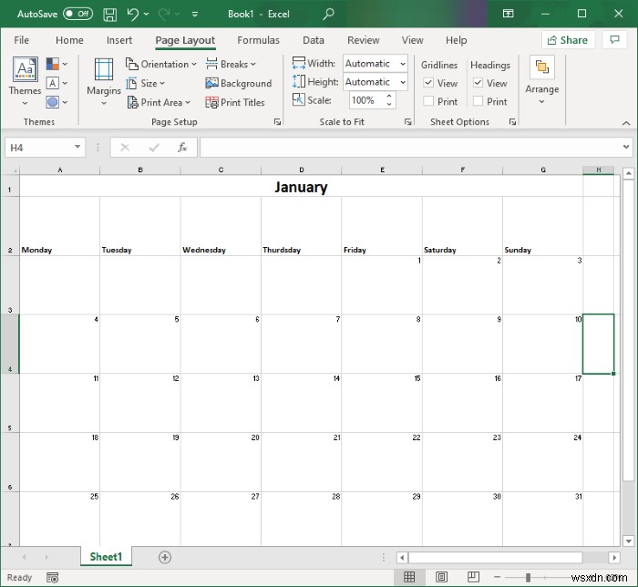 วิธีสร้างปฏิทินใน Microsoft Excel 