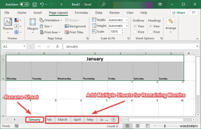 วิธีสร้างปฏิทินใน Microsoft Excel 